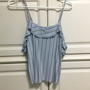 Off the Shoulder White Striped Blue Top